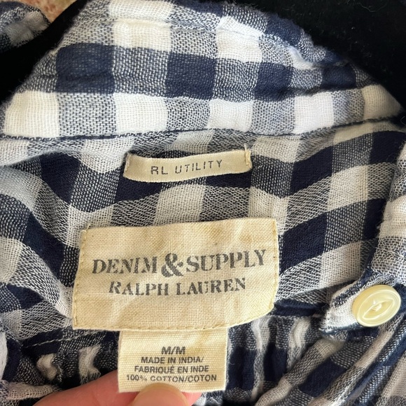 Blue & white gingham plaid button down shirt 100% cotton Ralph Lauren size M - Picture 7 of 7